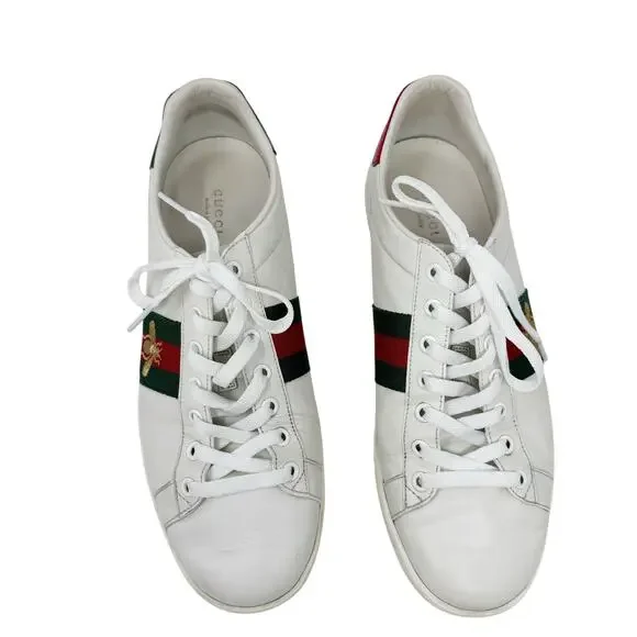 Gucci Ace Bee Embroidered Leather Sneakers White Size 39.5 US 9.5 - Picture 2 of 10